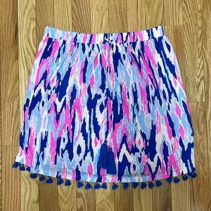 LILLY‎ PULITZER IKAT SKIRT WITH TASSEL TRIM Size Small Flirty Boho Preppy